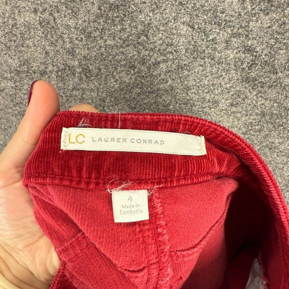 LC Lauren Conrad Pants Women 4 Red Corduroy Chino Low Rise Skinny Flat Front - Picture 6 of 7